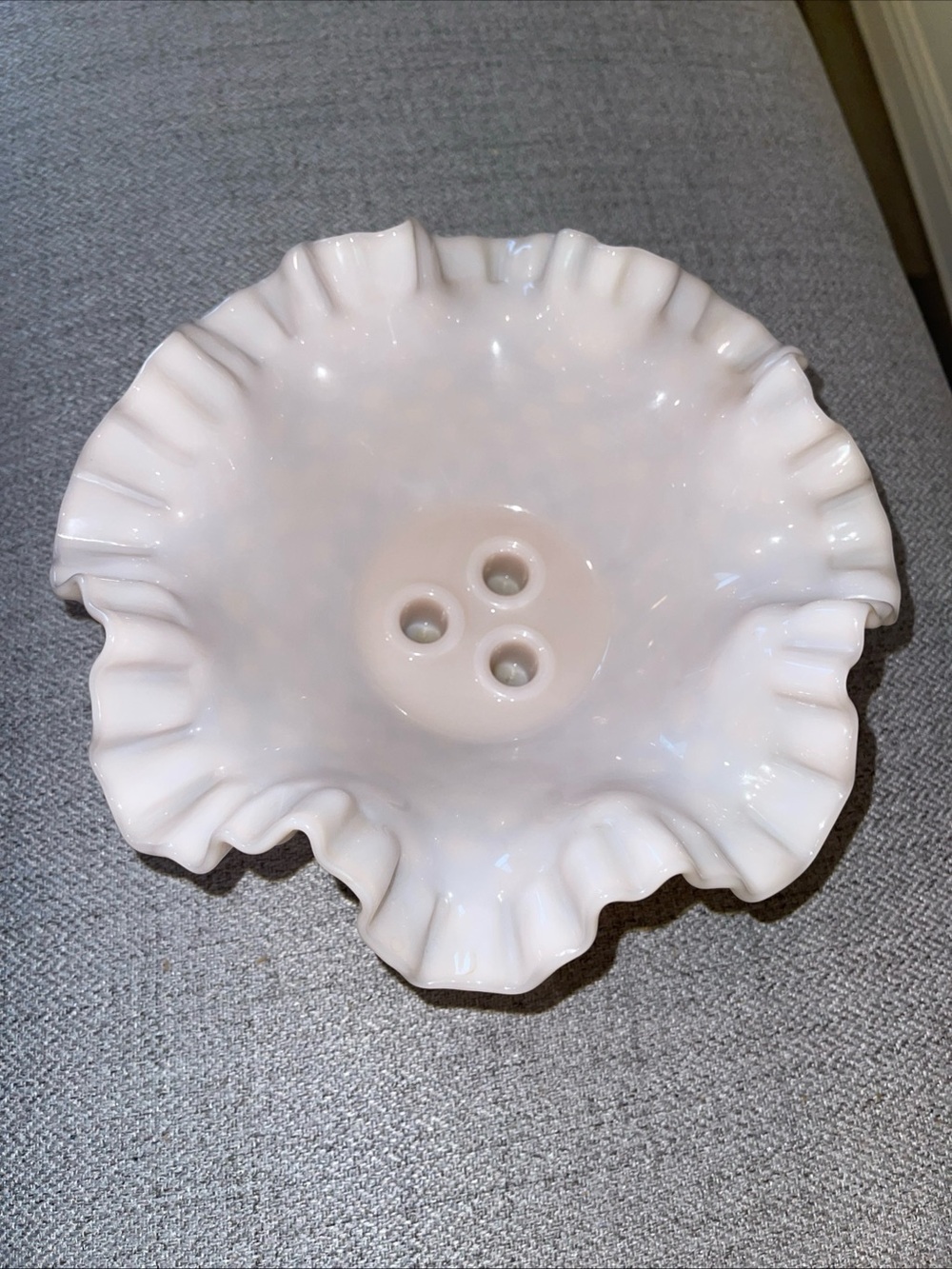 Fenton Hobnail Triple Epergne Vase in Pink Milk Glass - Picture 9 of 10
